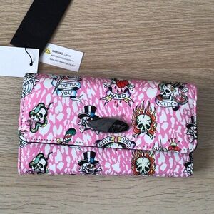 Ed Hardy Pink Tattoo Print Flap Wallet